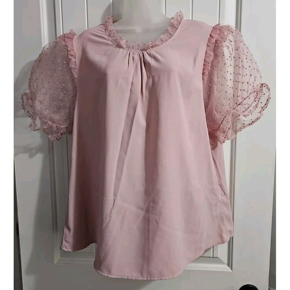 Pink Taffeta Sleeve Chiffon Blouse Wmn 2XL Balletcore Softgirl Hyper Feminine19B